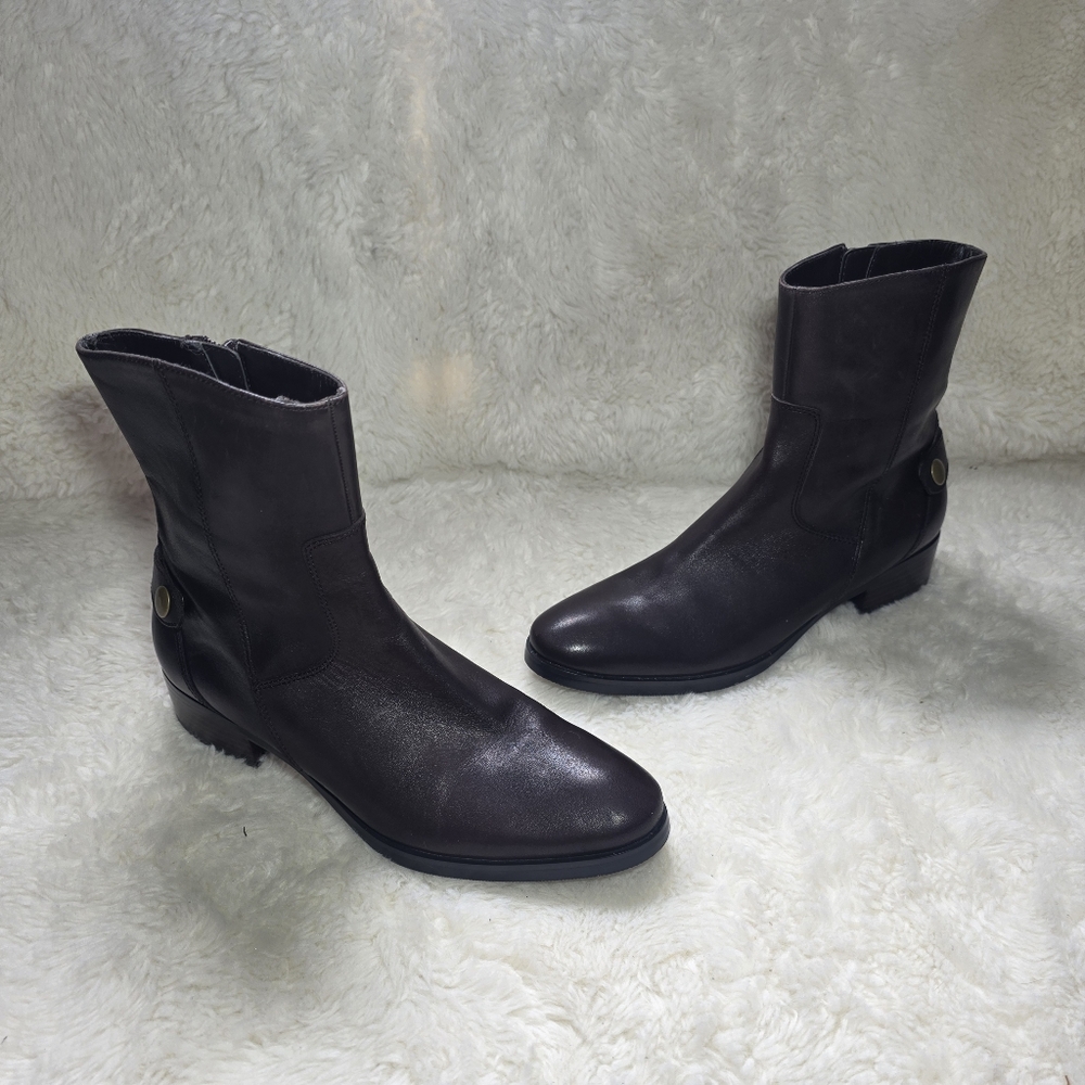 Marc Fisher Helki Deep Burgundy Leather Ankle Boots Zipper Riding Boot 7.5 M